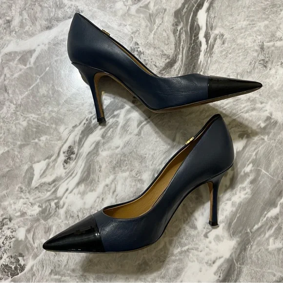 Tory Burch Penelope 85MM Cap Toe Pump Heels Size US 6 Ink Navy Perfect Black - Picture 4 of 15